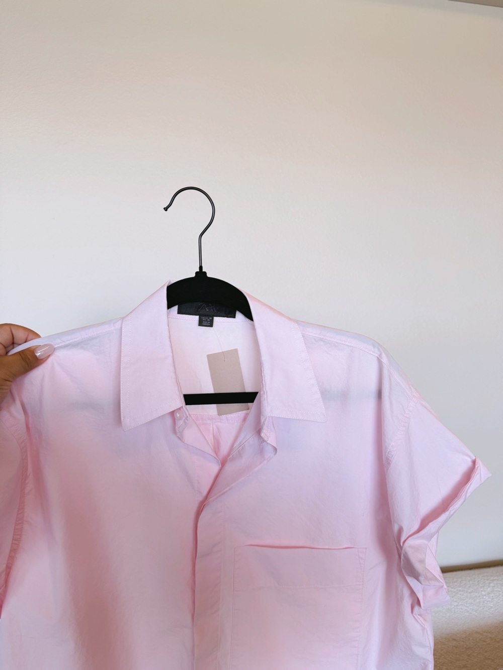 Zara Pale Pink Short-Sleeve Crop Button-Up